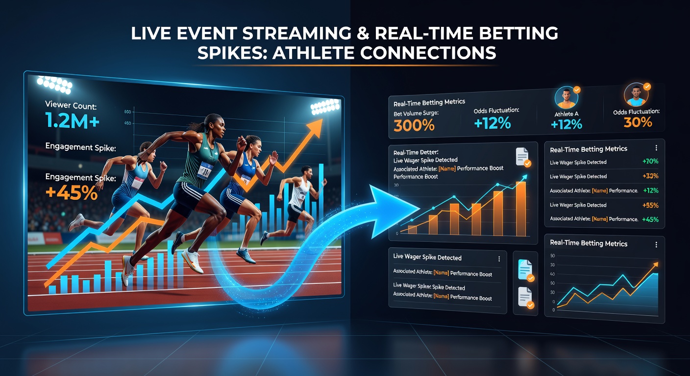 Athletes competing in a live event with overlaid betting statistics and viewer engagement metrics