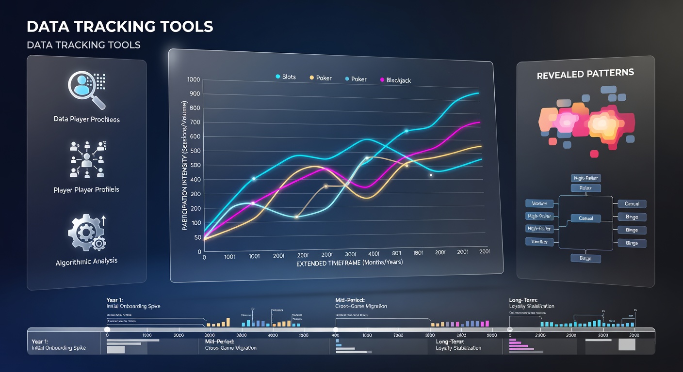Data visualization dashboard showing multi-game casino participation trends tracked over several years