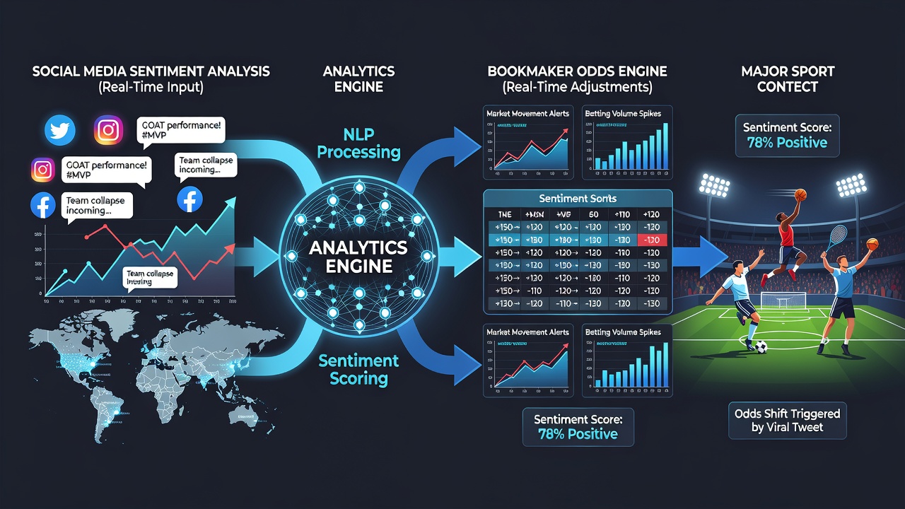 Real-time dashboard showing social sentiment scores overlaid on live betting odds