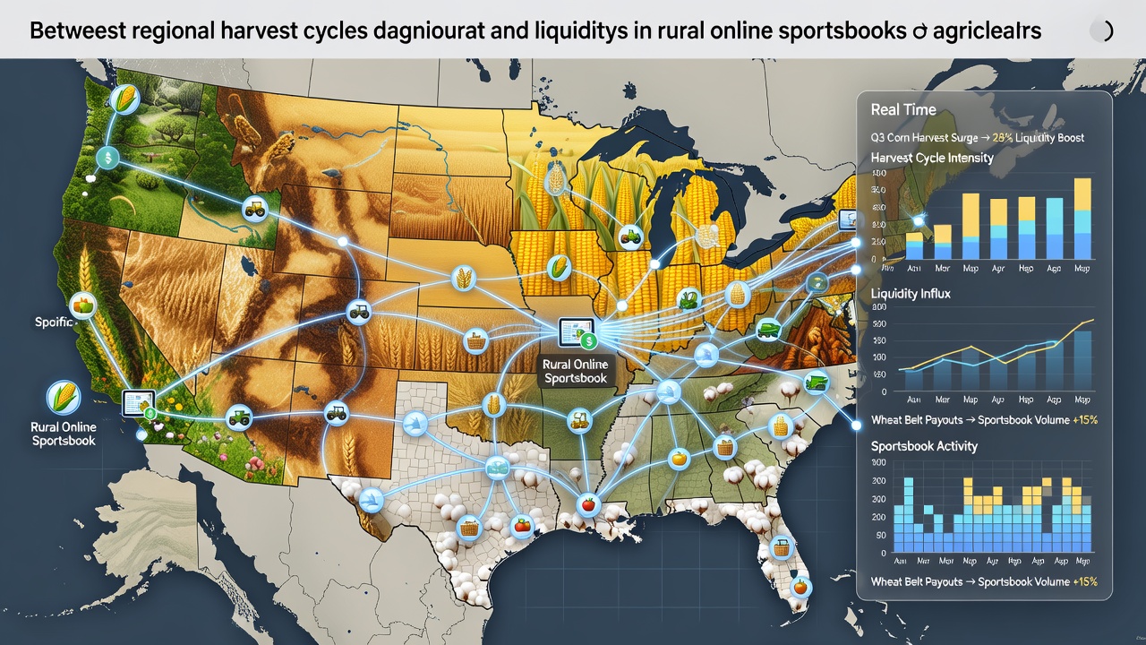 Aerial view of rural farmland during harvest season with digital overlays showing betting activity patterns