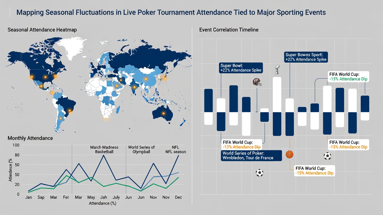 Graph illustrating attendance recovery periods between major sports events and poker tournament entry spikes in summer months