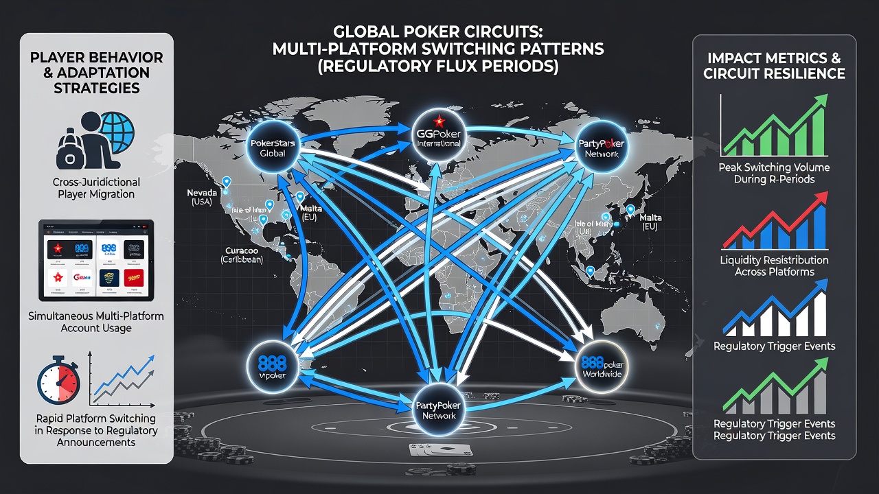 Poker tournament participants reviewing multiple platform options while regulatory updates unfold in August 2026