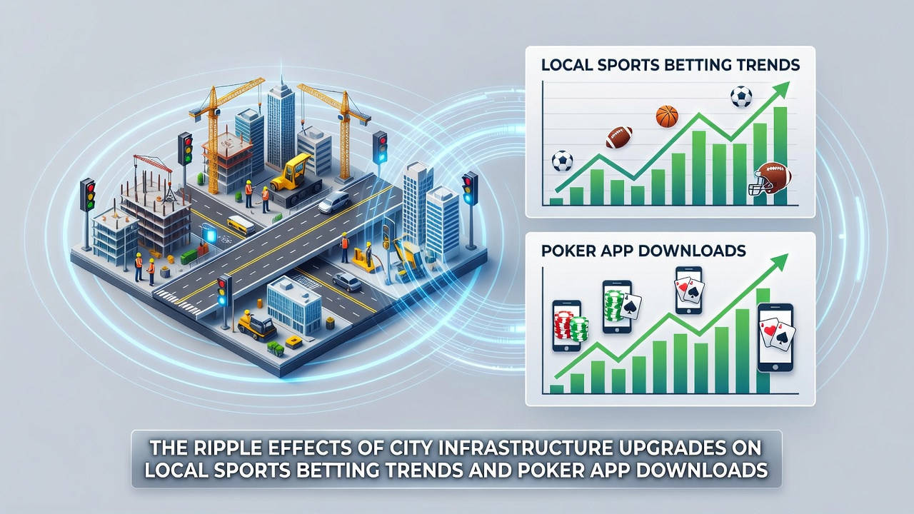 Urban infrastructure construction site near downtown sports venues with betting activity patterns