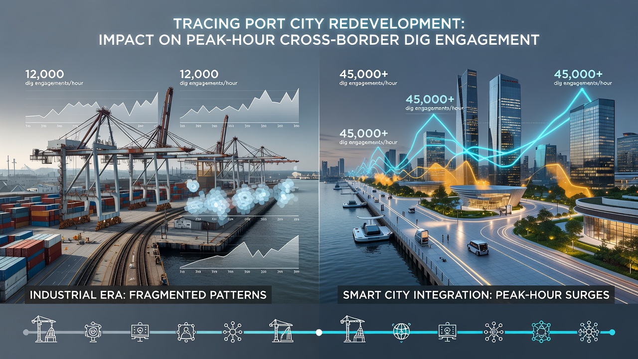 Digital wagering interface overlay on port redevelopment site showing engagement metrics